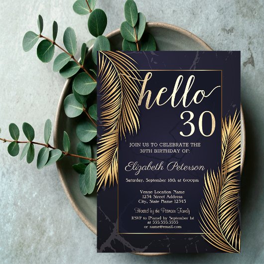 Invitation Gold Palm Marbre Feuille 30e anniversaire