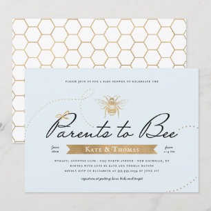 Invitation Gold Parents to Bee Baby shower Blue