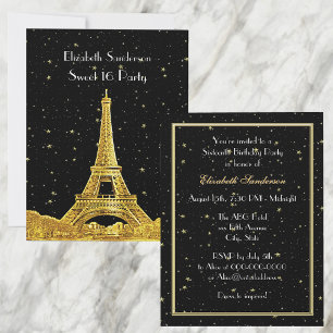 Invitation Gold Paris France Skyline #2 Bk Starry Sweet 16 V