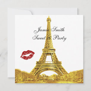 Invitation Gold Paris France Skyline Kiss #2 Sweet 16 SQ