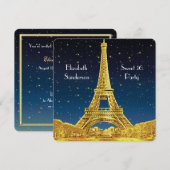 Invitation Gold Paris Skyline #2 Blue Starry Sweet 16 SQ (Devant / Derrière)