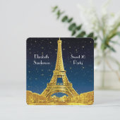 Invitation Gold Paris Skyline #2 Blue Starry Sweet 16 SQ (Debout devant)
