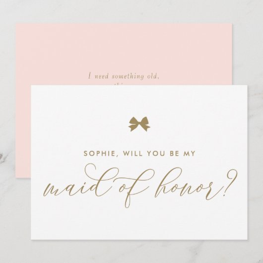 Invitation Gold Parisian Bow will you be My Maid of Honor (Devant / Derrière)