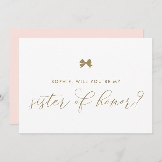 Invitation Gold Parisian Bow Will You Be My Sister Of Honor (Devant / Derrière)