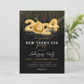 Invitation Gold Parties scintillant 2024 Nouvel An's Eve Part (Debout devant)