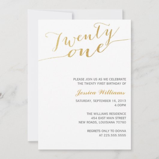 Invitation Gold Parties scintillant 21e fête d'anniversaire (Devant)