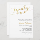 Invitation Gold Parties scintillant 21e fête d'anniversaire (Devant / Derrière)