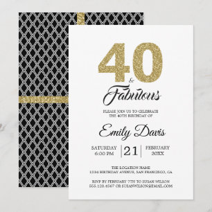 Invitation Gold Parties scintillant 40 et fabuleux Fête du