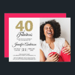 Invitation Gold Parties scintillant 40 Fabuleux Anniversaire<br><div class="desc">Élégante et élégante invitation photo 40ème anniversaire avec les mots "40 et Fabulous" en parties scintillant or et calligraphie noir chic et typographie moderne. Ajoutez simplement vos propres détails personnels et votre photo préférée. L'arrière de la carte est dans une couleur rose diva brillante (vous pouvez changer la couleur via...</div>