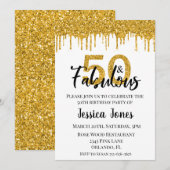 Invitation Gold Parties scintillant 50 et Fabulous Fifty fête (Devant / Derrière)