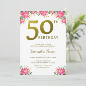 Invitation Gold Parties scintillant 50e anniversaire Floral r (Debout devant)