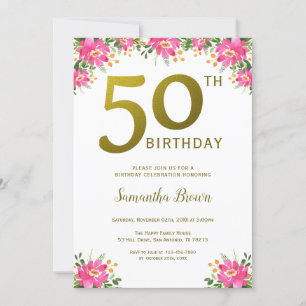 Invitation Gold Parties scintillant 50e anniversaire Floral r