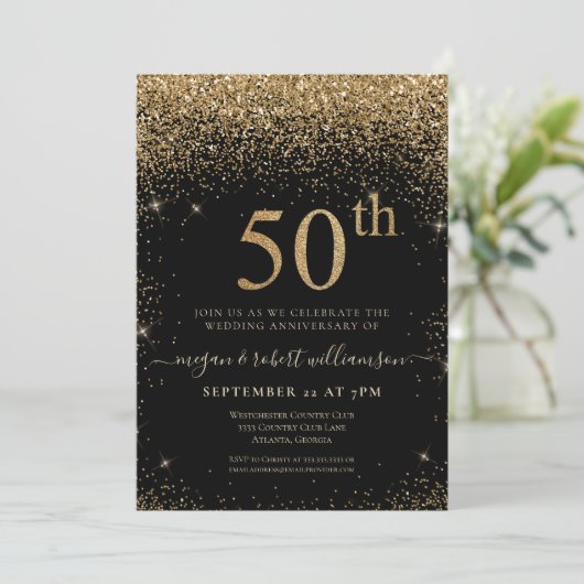 Invitation Gold Parties scintillant 50e Anniversaire Surprise (Debout devant)