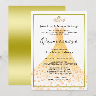 Invitation Gold Parties scintillant Ball Gown, Tiara Quinceañ