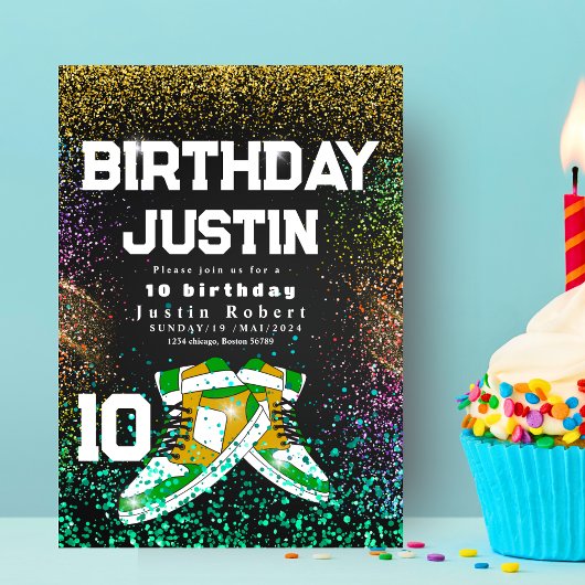 Invitation Gold parties scintillant Basket Ball fête d'annive