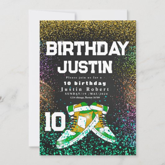 Invitation Gold parties scintillant Basket Ball fête d'annive (Devant)