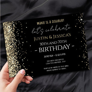 Invitation Gold Parties scintillant Black Double Anniversaire