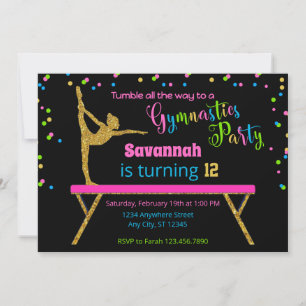 Invitation Gold Parties scintillant Black Sparkle Gymnastique