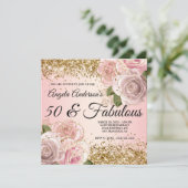 Invitation Gold Parties scintillant Blush rose Floral 50 & Fa (Debout devant)