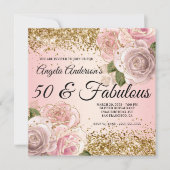 Invitation Gold Parties scintillant Blush rose Floral 50 & Fa (Devant)