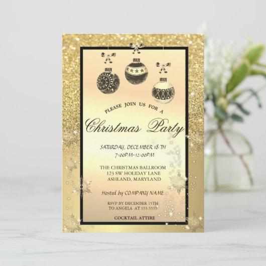 Invitation Gold Parties scintillant Bokeh, Christmas Balls Co (Debout devant)