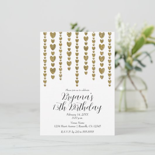 Invitation Gold Parties scintillant Coeurs Saint Valentin fêt (Debout devant)