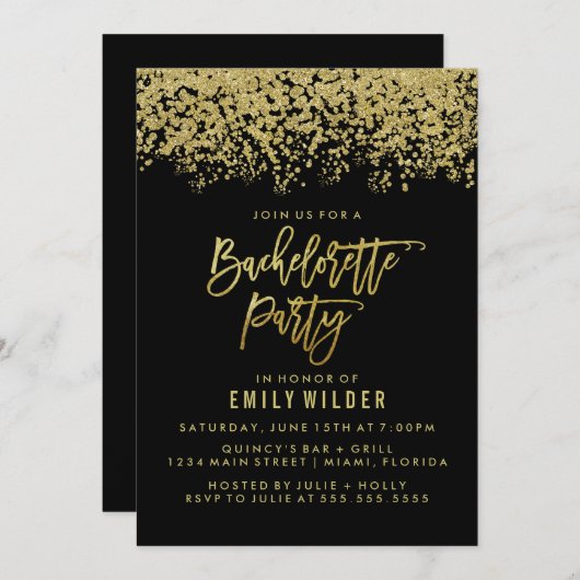 Invitation Gold Parties scintillant Confetti Bachelorette Par (Devant / Derrière)