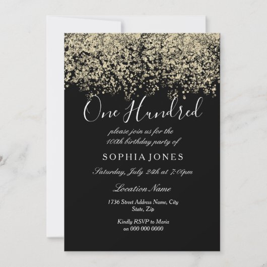 Invitation Gold Parties scintillant Confetti Black 100e anniv (Devant)