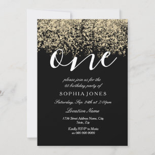 Invitation Gold Parties scintillant Confetti Black 1er annive
