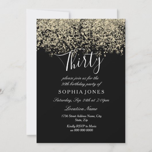 Invitation Gold Parties scintillant Confetti Black 30e annive (Devant)