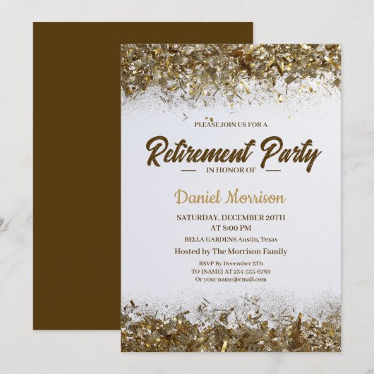 Invitation Gold Parties scintillant Confetti Retraite Party 2 (Devant / Derrière)