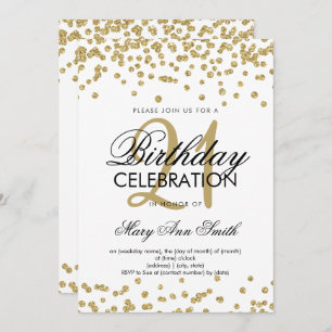 Invitation Gold Parties scintillant Confetti White 21e annive