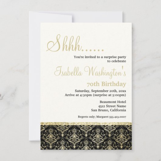 Invitation Gold Parties scintillant Damask 70e fête d'anniver (Devant)