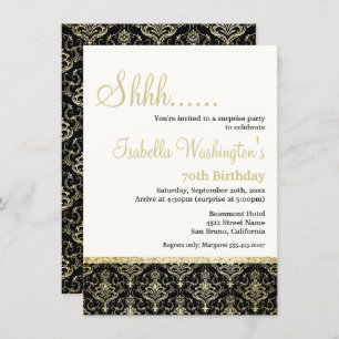 Invitation Gold Parties scintillant Damask 70e fête d'anniver
