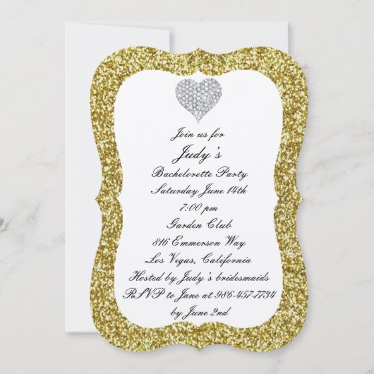 Invitation Gold Parties scintillant Diamond Heart Bachelorett (Devant)