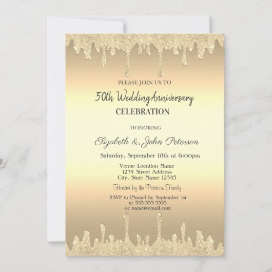 Invitation Gold Parties scintillant Drives Gold Mariage Anniv (Devant)