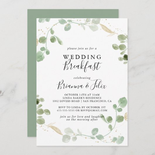 Invitation Gold Parties scintillant Eucalyptus Foliage Mariag (Devant / Derrière)