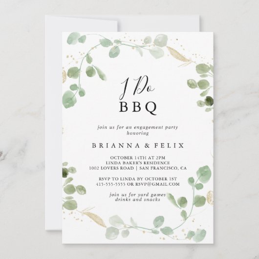 Invitation Gold Parties scintillant Eucalyptus I Do BBQ Engag (Devant)