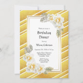 Invitation Gold Parties scintillant Floral Anniversaire Dîner (Devant)