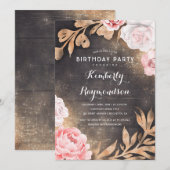 Invitation Gold Parties scintillant Floral Rustic Country Ann (Devant / Derrière)