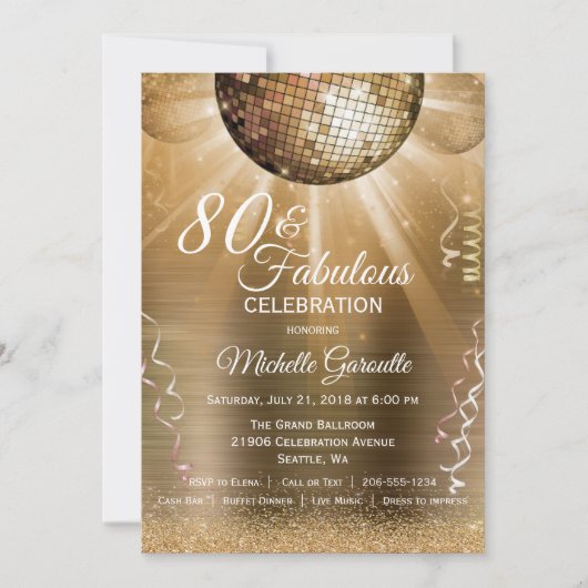 Invitation Gold Parties scintillant Glam 80 et Fabulous Disco (Devant)