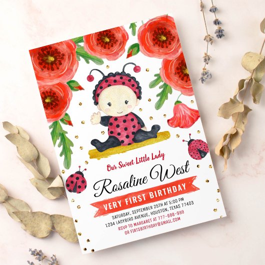 Invitation Gold Parties scintillant I Ladybug Aquarelle Premi
