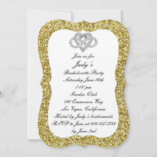 Invitation Gold Parties scintillant Infinity Heart Bacheloret (Devant)