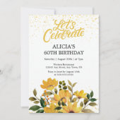 Invitation Gold Parties scintillant Jaune Floral fête d'anniv (Devant)