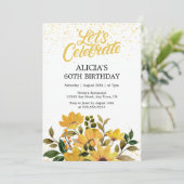 Invitation Gold Parties scintillant Jaune Floral fête d'anniv (Debout devant)