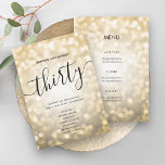 Invitation Gold Parties scintillant Lights 30th Birthday Menu<br><div class="desc">Elégant Glam Gold Parties scintillant Lights 30e anniversaire Script modèle avec programme de fête et texte de menu,  lumières de parties scintillant et script de typographie moderne.</div>