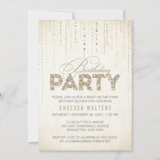 Invitation Gold Parties scintillant Look Anniversaire (Devant)