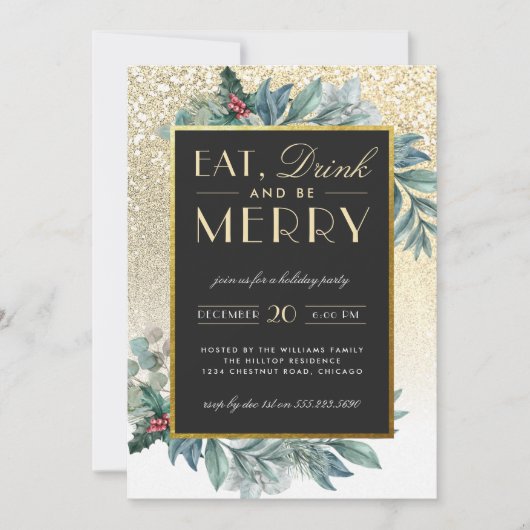 Invitation Gold Parties scintillant Neige Manger Boire Soit J (Devant)