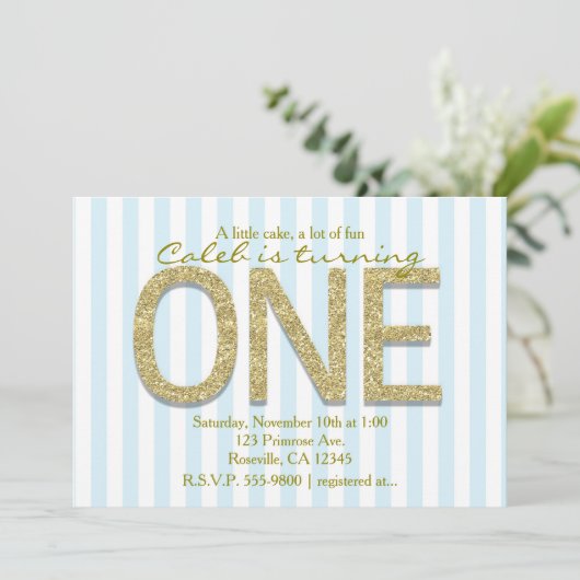 Invitation GOLD PARTIES SCINTILLANT ONE Blue Stripe 1ère part (Debout devant)
