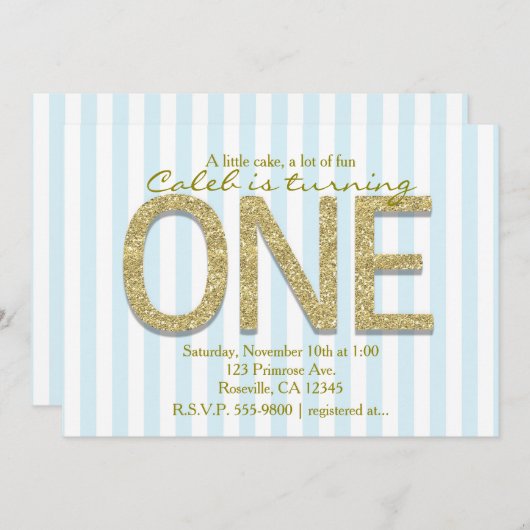 Invitation GOLD PARTIES SCINTILLANT ONE Blue Stripe 1ère part (Devant / Derrière)